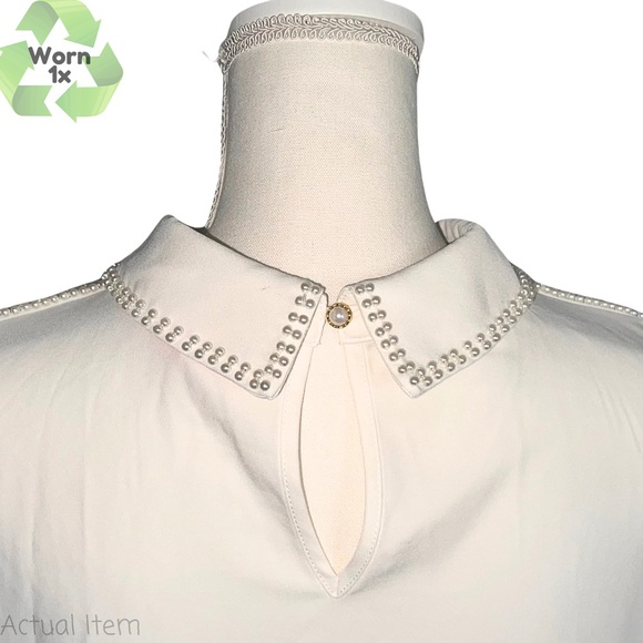 ๐ Catherine Malandrino Pearl Embellished Collared Shirt Blouse Size Large ๐๐ค - Picture 5 of 7